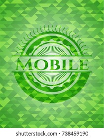 Mobile green emblem with triangle mosaic background
