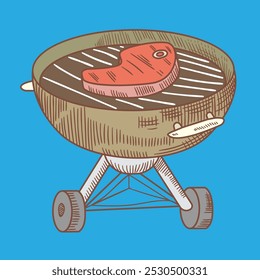 mobile grill with a piece of meat