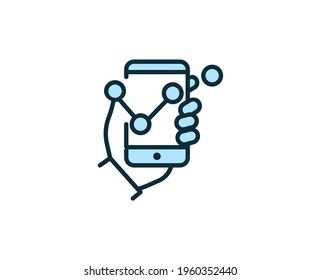 Icono plano de crecimiento móvil. Símbolo de esquema único de alta calidad para diseño web o aplicación móvil.  Señales de línea delgada de crecimiento móvil para el logotipo de diseño, tarjeta de visita, etc. Esquema pictograma EPS10