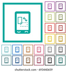 Mobile gyrosensor flat color icons with quadrant frames on white background