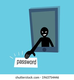 El hacker móvil roba el concepto de seguridad cibernética de contraseña personal