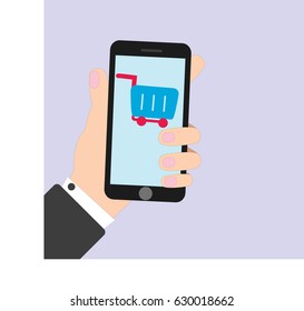 mobile in hand flat illustration