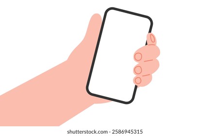 Mobile. Hand Holding a Smartphone A blank smartphone screen mockup.