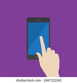 Mobile with hand vector. Illustration.