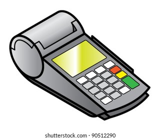 A mobile hand-held point of sale pin pad / terminal with card readers and printer.