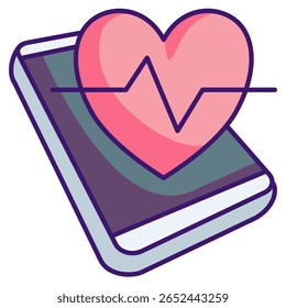 Mobile health app icon represented by handphone, heartbeat Lineal Color style.