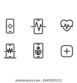 Mobile Health App Icons Clean Line Art Healthcare Wellness Medical Technology Minimalist Style