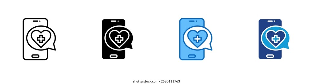 Mobile Gesundheit Chat Multiple Style Icon Design Vektor - Smartphone mit einer Gesundheit Chat Blase, symbolisiert mobile Konsultationen oder Gesundheitswesen Messaging