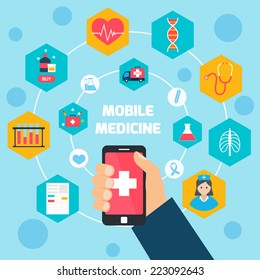 Mobile Health Concept With Human Hand Holding Smartphone Vector Illustration