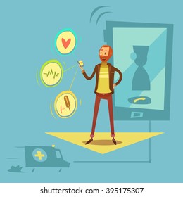 Mobile health diagnostic concept with health and medicine symbols cartoon vector illustration