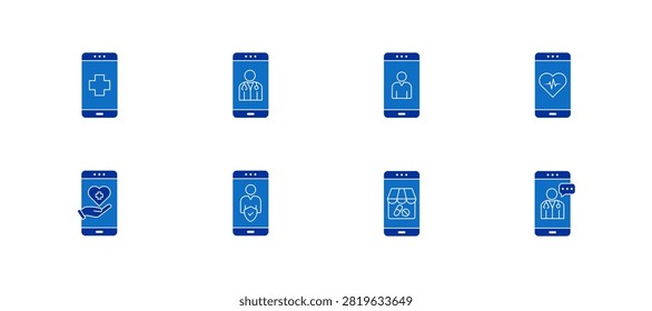Mobile Health icon set containing mHealth, doctor, patient, privacy, online pharmacy and consultation vector icon concept illustration