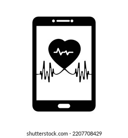 Mobile Heart Ecg Monitor Icon | Black Vector Illustration |