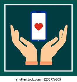 mobile heart and romance vector icon