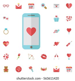 Mobile Heart Symbol Love Or Health Concept icon on the white background. Set of Valentines icons