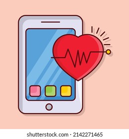 Mobile Heartbeat Vector Illustration On A Transparent Background.Premium Quality Symbols. Vector Line Flat  Icon For Concept And Graphic Design.