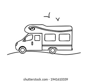 Mobile home in nature. Silhouette. Vector illustration.