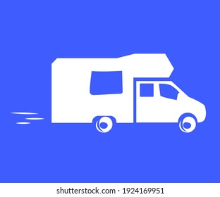 Mobile home on a blue background. Silhouette. Vector illustration.