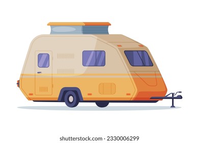 Mobile home on wheels, Side view of tiny travel trailer vector illustration