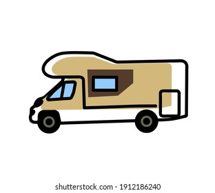 Mobile home on a white background. House on wheels. Vector illustration.