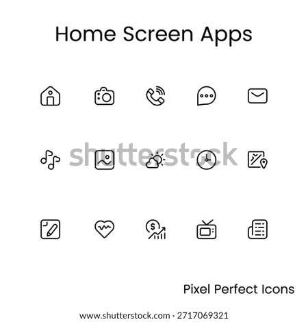 Mobile home screen app icons designed for smartphone UI, app menus and digital dashboards perfect for modern interface and UX projects.