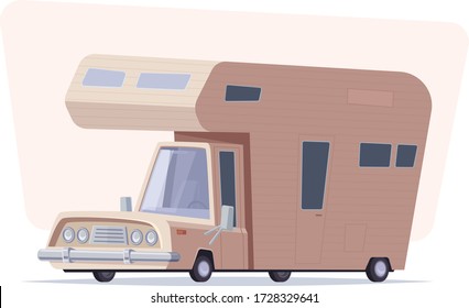 Ilustración de dibujos animados del vector del hogar móvil. Camión de viajero familiar