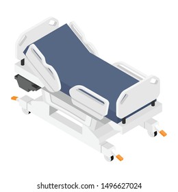 Mobile hospital medical bed isometric view isolated on white background.