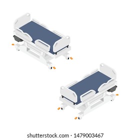 Mobile hospital medical beds in different positions isometric view isolated on white background.