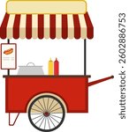 Mobile hot dog cart, mobile fast food cart. Mobile fast food cart icon. Background image, poster, web banner, vector illustration. Vector.