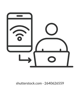 Mobile hotspot, icon in line design. Portable internet, Wi-Fi sharing, smartphone hotspot, tethering, mobile connection on white background vector. Mobile hotspot, editable stroke icon