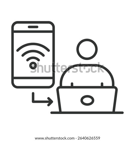 Mobile hotspot, icon in line design. Portable internet, Wi-Fi sharing, smartphone hotspot, tethering, mobile connection on white background vector. Mobile hotspot, editable stroke icon