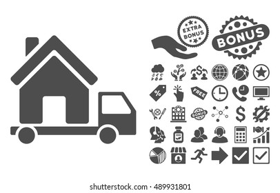Mobile House icon with bonus icon set. Vector illustration style is flat iconic symbols, gray color, white background.
