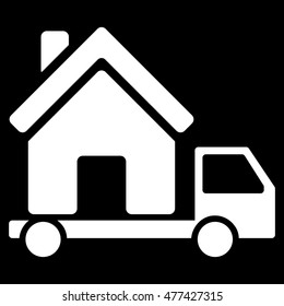 Mobile House icon. Vector style is flat iconic symbol, white color, black background.