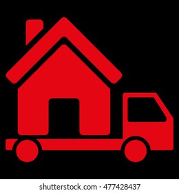 Mobile House icon. Vector style is flat iconic symbol, red color, black background.