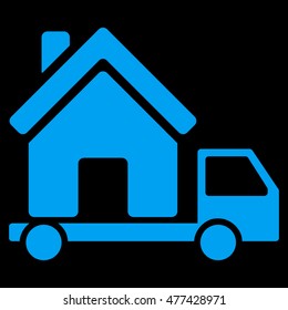 Mobile House icon. Vector style is flat iconic symbol, blue color, black background.