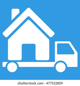 Mobile House icon. Vector style is flat iconic symbol, white color, blue background.