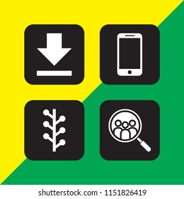 mobile icon. 4 mobile set with download, cellphone, search and internet vector icons for web and mobile app
