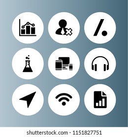 mobile icon. 9 mobile set with navigation, news, headphones and report vector icons for web and mobile app