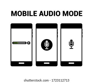 Mobile icon in audio mode. Image of a mobile with a microphone. Black icon.