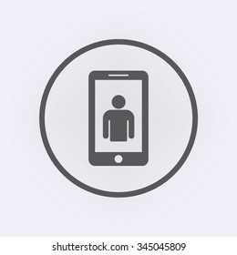 Mobile icon with avatar symbol in circle . Vector illustration