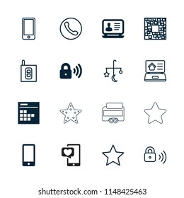 Mobile icon. collection of 16 mobile filled and outline icons such as laptop, calendar, phone, security lock, qr code, call. editable mobile icons for web and mobile.