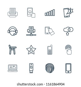 Mobile icon. collection of 16 mobile outline icons such as baby chair, important message, operator, download cloud, usb drive. editable mobile icons for web and mobile.