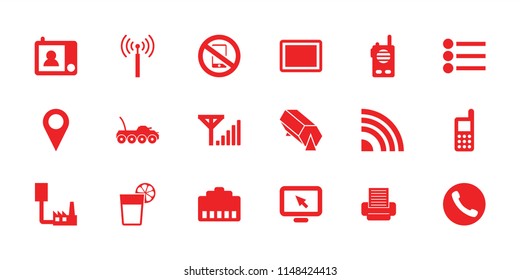 Mobile icon. collection of 18 mobile filled icons such as signal tower, phone, tablet, phone cable, location, intercom. editable mobile icons for web and mobile.