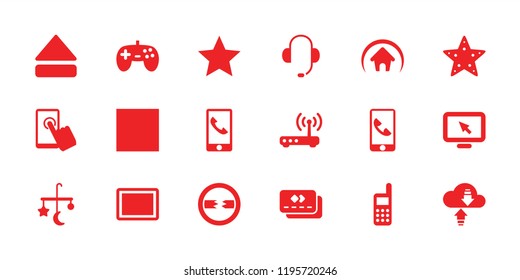 Mobile icon. collection of 18 mobile filled icons such as joystick, tablet, phone, home, router, star, display pointer, touchscreen. editable mobile icons for web and mobile.