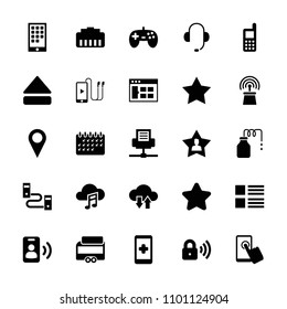 Mobile icon. collection of 25 mobile filled icons such as star, phone, browser window, menu, joystick, hand on smartphone. editable mobile icons for web and mobile.
