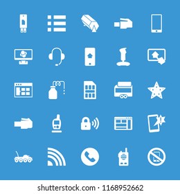 Mobile icon. collection of 25 mobile filled icons such as browser window, joystick, phone cable, security lock, home on tablet. editable mobile icons for web and mobile.