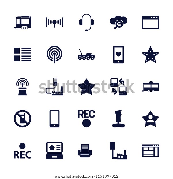 Mobile icon.\
collection of 25 mobile filled icons such as no phone, menu, star,\
joystick, trailer, rec, search cloud, browser window. editable\
mobile icons for web and\
mobile.