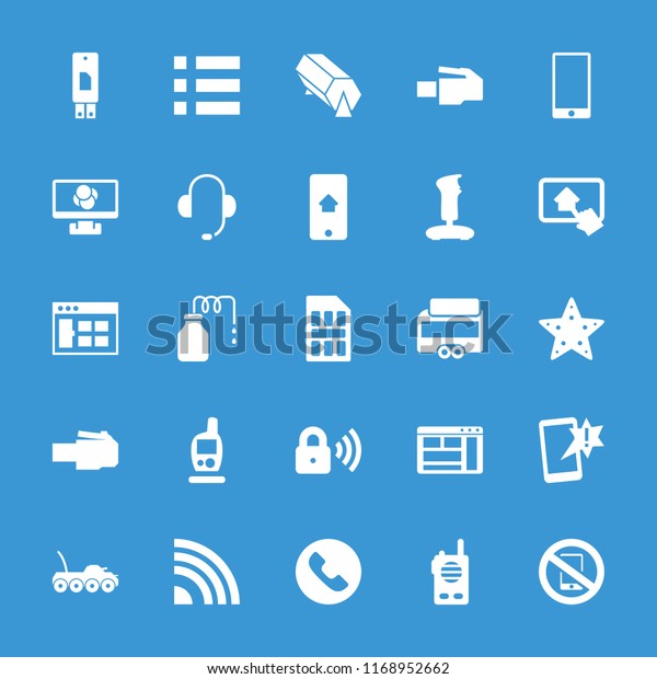 Mobile icon. collection\
of 25 mobile filled icons such as browser window, joystick, phone\
cable, security lock, home on tablet. editable mobile icons for web\
and mobile.