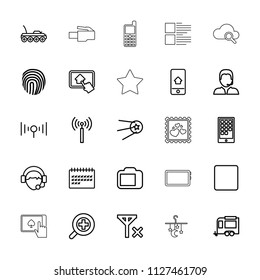 Mobile icon. collection of 25 mobile outline icons such as signal tower, trailer, calendar, operator, stop, support, camera display. editable mobile icons for web and mobile.