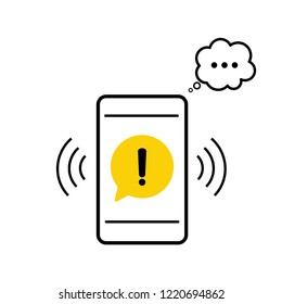 Mobile icon with danger warning attention sign in a speech bubble vector