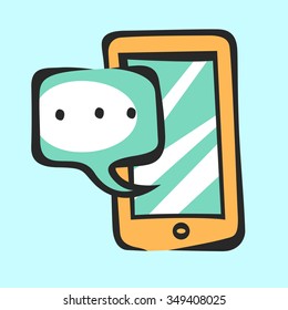 Mobile icon with dialogue bubble for app and web. Vector pop art sign